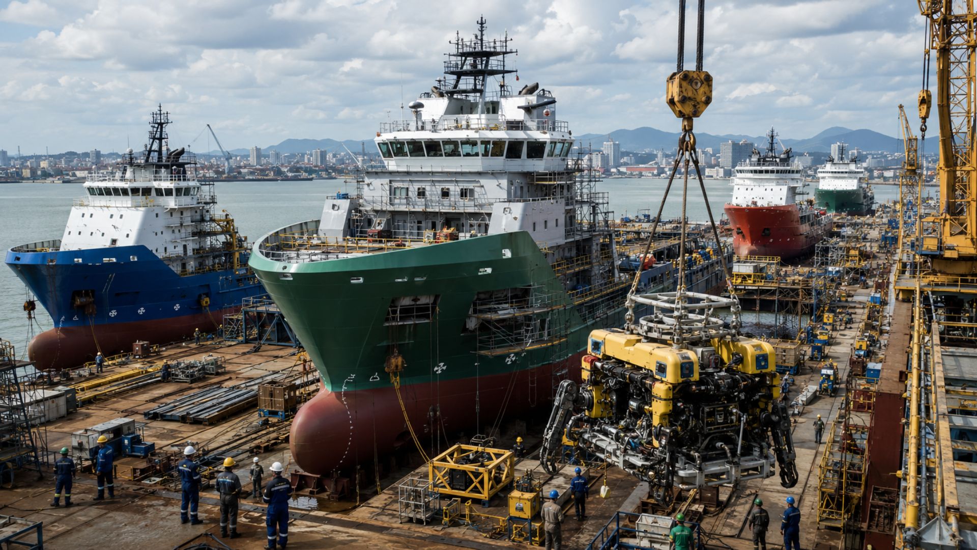 A Petrobras fechou R$ 11 bilhões em contratos para construir quatro navios com robôs submarinos em Navegantes (SC), com cerca de 7 mil empregos diretos e indiretos.