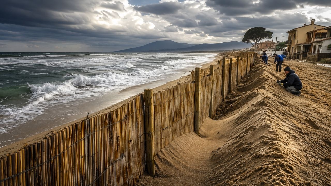 Cercas de cana viram muralha natural na Catalunha, onde pesquisadores e moradores usam armadilhas de areia nas praias para prender sedimentos, reconstruir dunas e proteger cidades (3)
