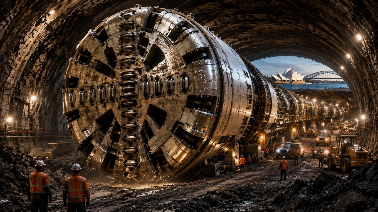 China envia à Austrália sua maior tuneladora já exportada, gigante de 15,7 metros que ‘dobra a cintura’ para vencer curvas subterrâneas e abrir túnel rodoviário de 6,5 km com seis faixas sob o (1)