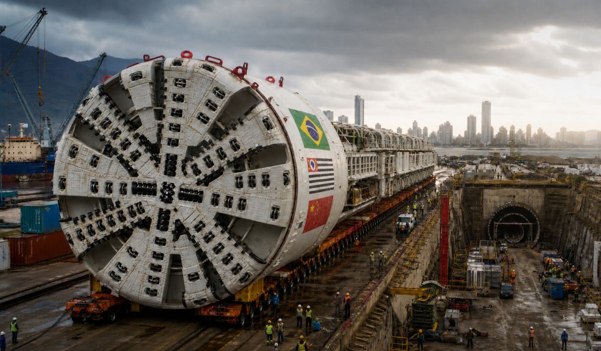 Maior tatuzão da América Latina chega ao Brasil pelo Porto de São Sebastião para ampliar a Linha 2-Verde do metrô paulista até Guarulhos. (Imagem: Ilustrativa)