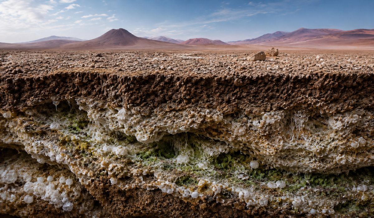 Cientistas acham micróbios sob o Atacama, em camadas com gesso, e ampliam pistas sobre vida extrema e buscas em Marte. (Imagem: Ilustrativa)