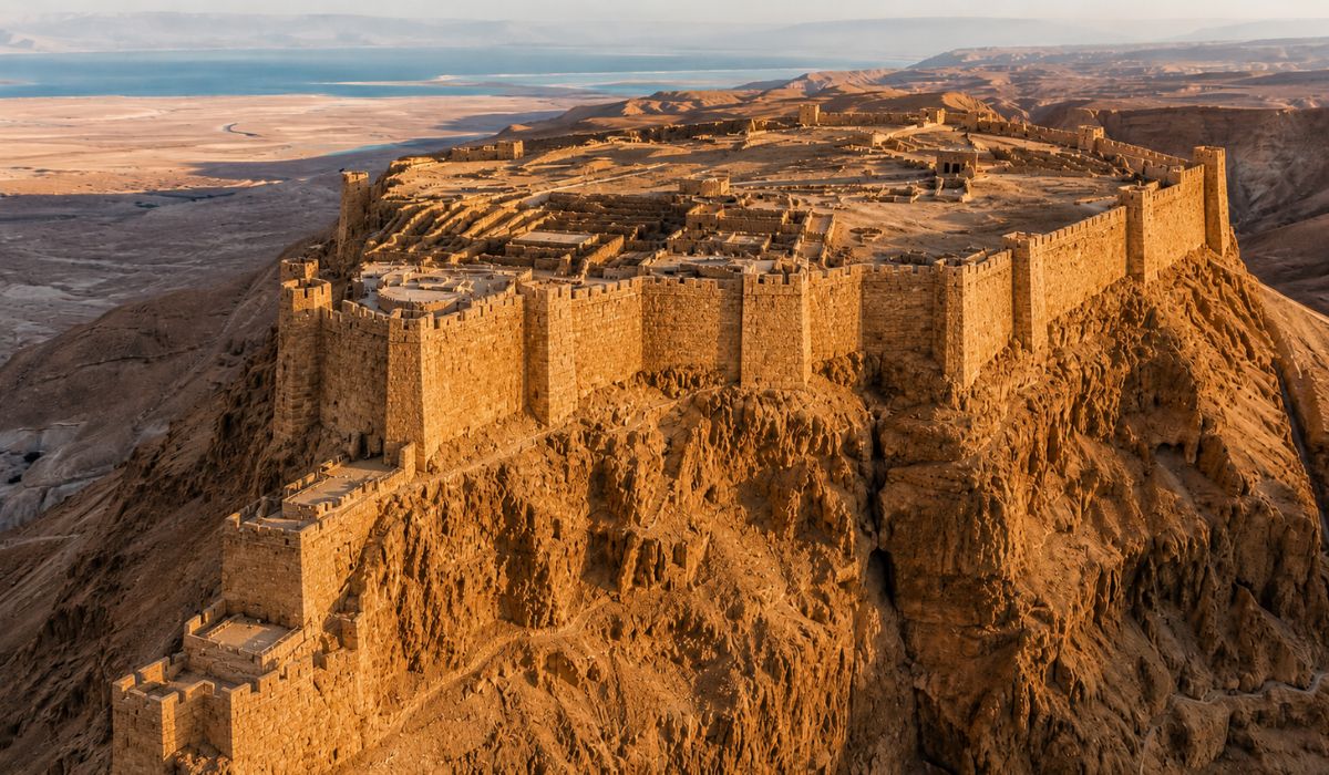 Fortaleza de Masada revela muralhas, cisternas e a rampa romana ligada ao último reduto rebelde no Deserto da Judeia. (Imagem: Ilustrativa)