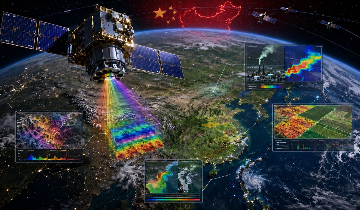 Satélite hiperespectral da China observa detalhes invisíveis da Terra e amplia usos em agricultura, mineração e monitoramento ambiental. (Imagem: Ilustrativa)