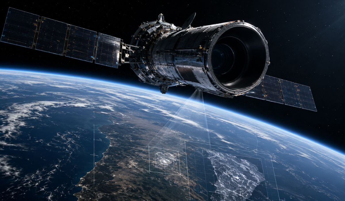 Satélite KH-11 combina óptica avançada e transmissão digital para observar a Terra em órbita baixa sob sigilo dos Estados Unidos. (Imagem: Ilustrativa)