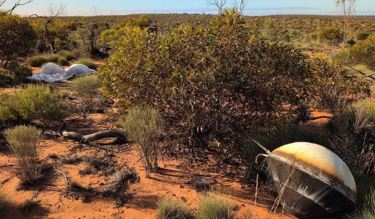 A cápsula espacial W6 da Varda pousou no Campo de Testes de Koonibba da Southern Launch, na região sul da Austrália. Imagem: Southern Launch