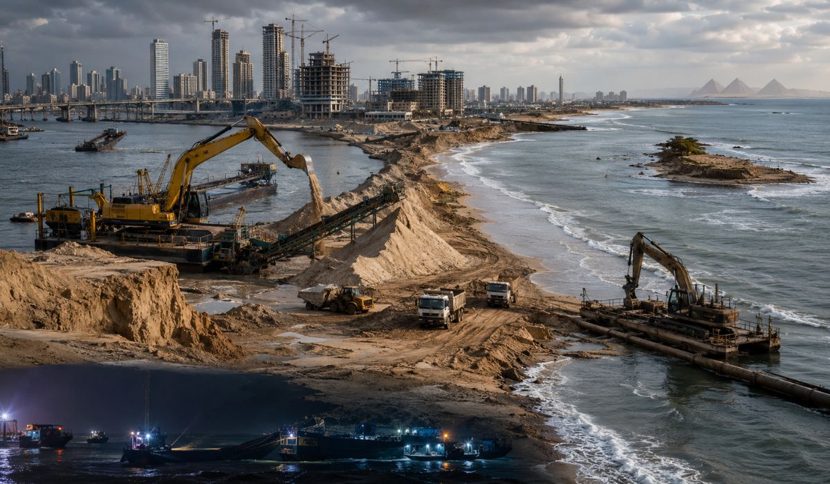 Extração global de areia pressiona rios, praias e mares, recurso essencial para concreto, vidro, chips e infraestrutura urbana moderna. (Imagem: Ilustrativa)