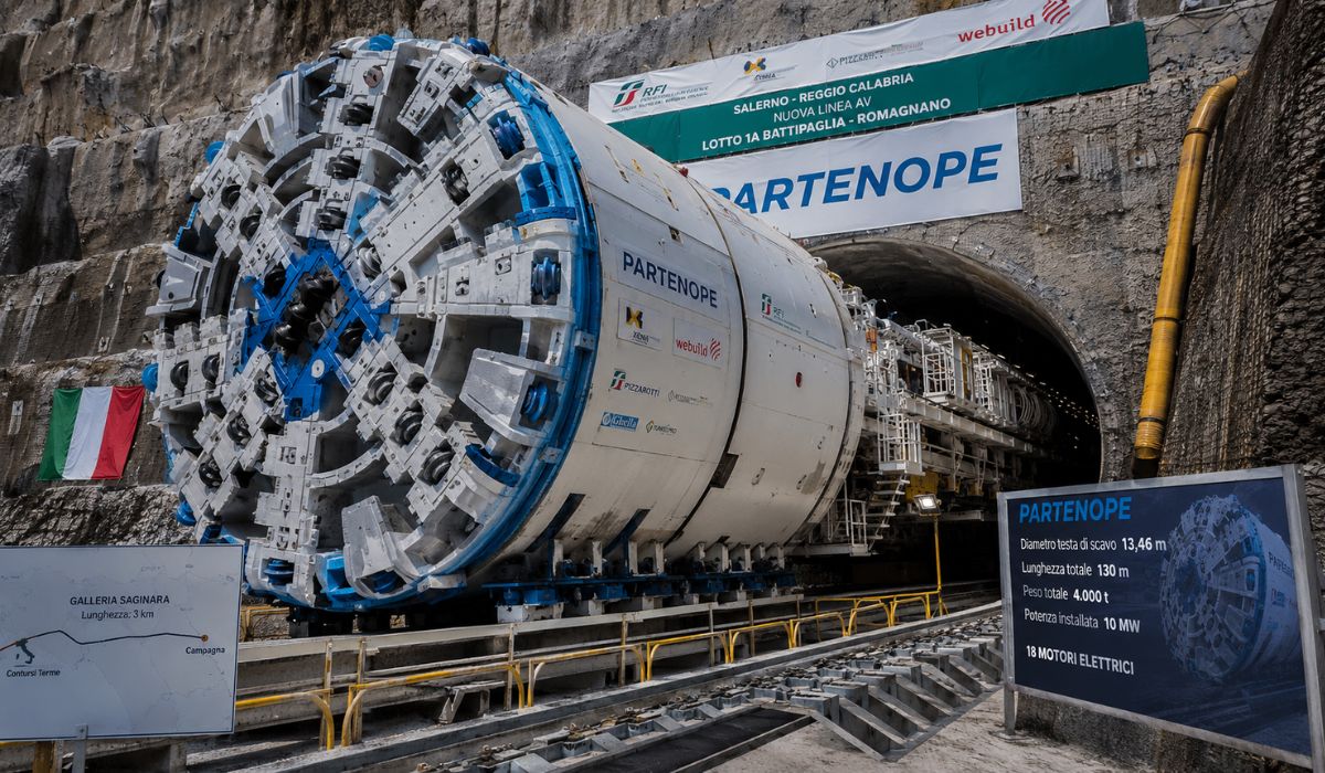 Itália aciona tuneladora Partenope para escavar túnel de 3 km em obra de alta velocidade no sul do país. (Imagem: Ilustrativa)