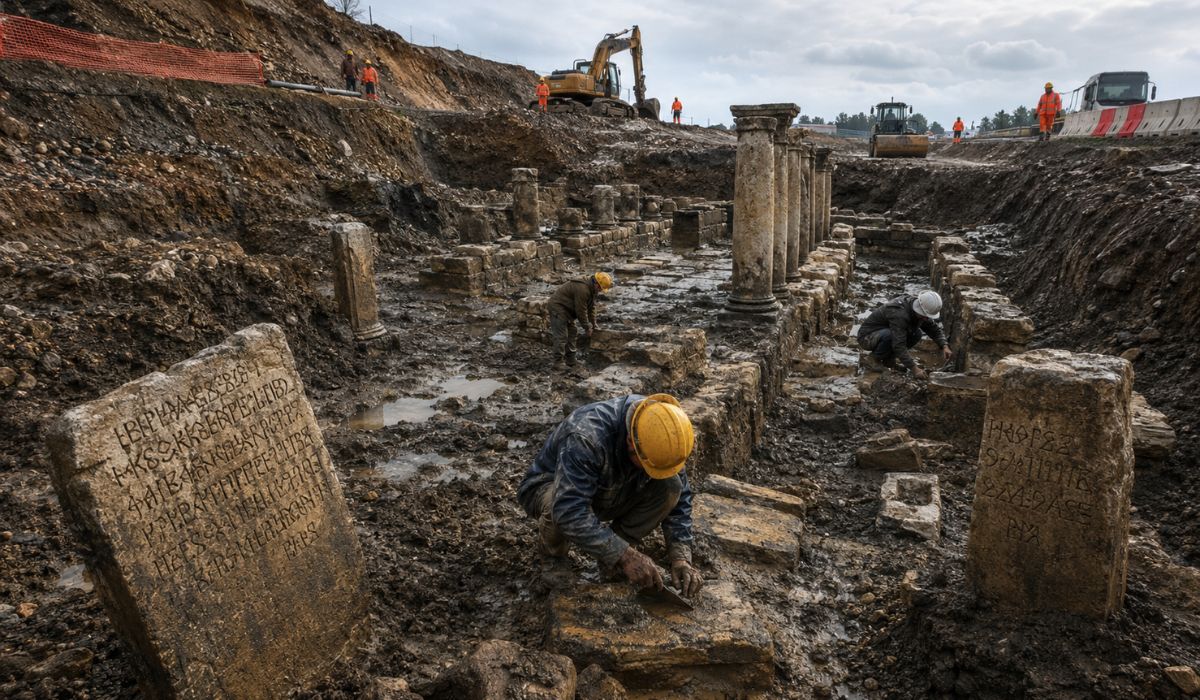 Obras em rodovia na Itália revelam templo pré-romano, inscrições venéticas e vestígios preservados por antiga inundação. (Imagem: Ilustrativa)