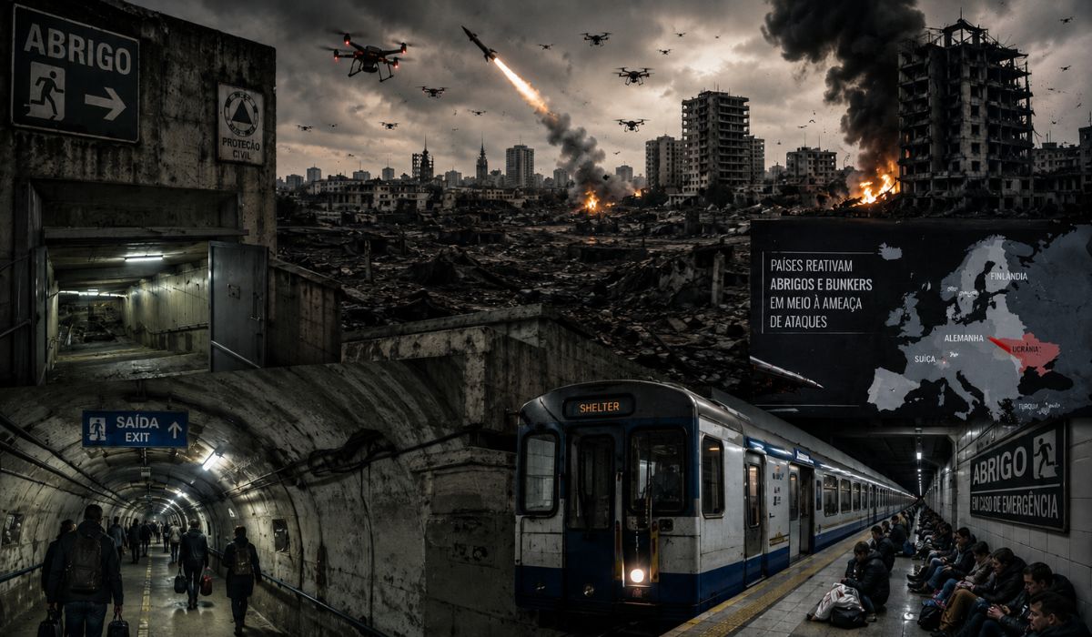 Europa reativa abrigos civis em metrôs, túneis e garagens diante da guerra na Ucrânia e do risco de drones e mísseis em cidades europeias. (Imagem: Ilustrativa)