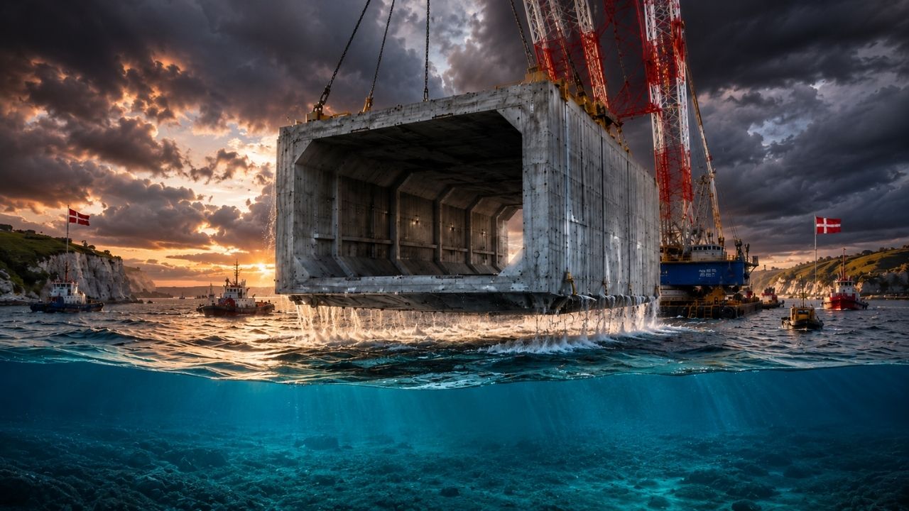 Dinamarca começa a afundar no Mar Báltico 89 blocos gigantes de concreto de 217 metros e 73,5 mil toneladas para construir o túnel imerso mais longo do mundo e ligar o país à Alemanha em 10