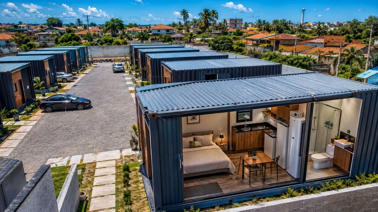 Doze kitnets de contêiner ficam prontas para aluguel em apenas 90 dias, com quarto, cozinha e banheiro mobiliado em unidades de R$ 38,9 mil, enquanto investidor aposta na moradia (4)