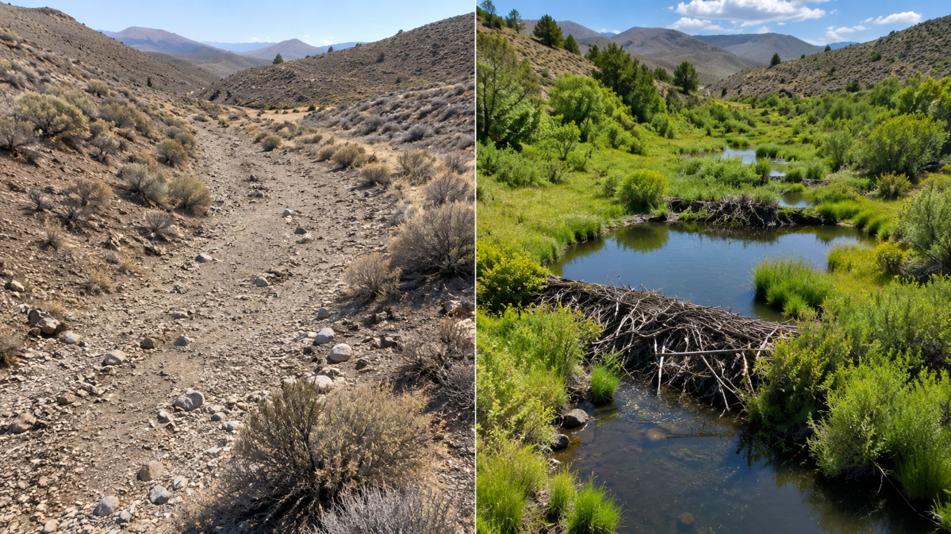 Castores transformaram o Susie Creek, em Nevada, de vala seca em oásis verde que resistiu às piores secas e superou obras bilionárias de engenharia hídrica.
