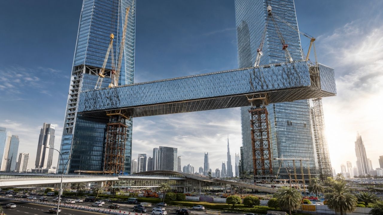 Enquanto grandes obras urbanas levam anos para sair do papel, Dubai içou em 16 dias uma estrutura de 8.500 toneladas entre arranha-céus do One Za’abeel e criou uma passarela suspensa (4)