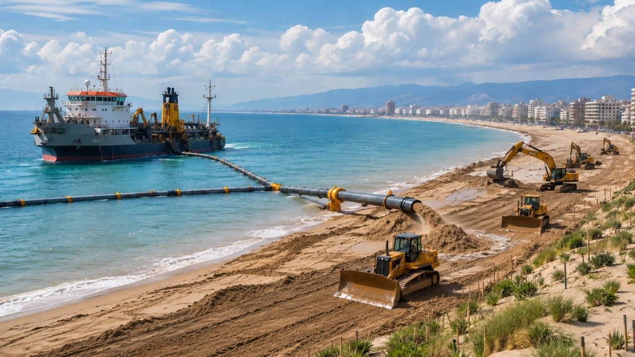 Espanha bombeia 3,3 milhões de m³ de areia por dutos flutuantes e submersos para reconstruir 7 km de praias em Valência e criar uma faixa costeira até 150 metros mais larga contra a (5)
