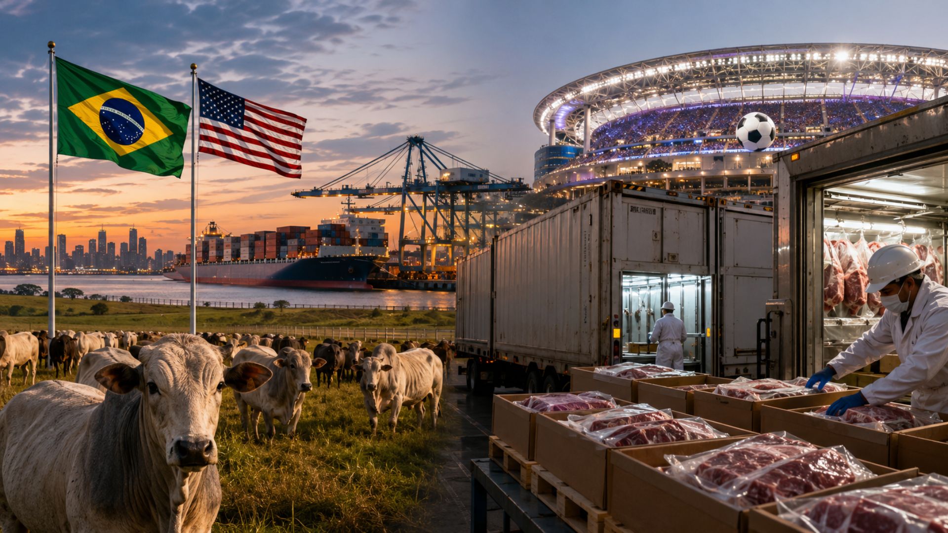 Estados Unidos compraram 149 mil toneladas de carne bovina brasileira. Exportações batem recorde e Copa do Mundo pode impulsionar a pecuária nos próximos meses.