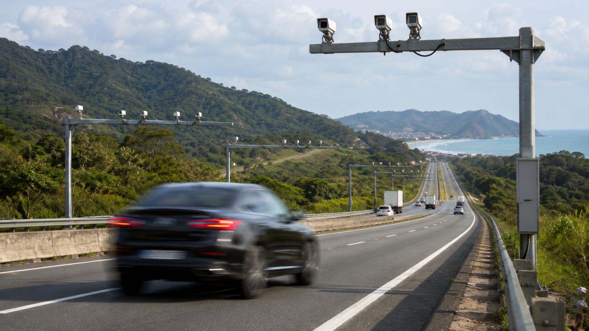 Radar de velocidade média testado na BR-101, no ES, flagrou um carro a 124 km/h numa via de 60, mas a ação foi educativa e não gera multa por falta de lei.