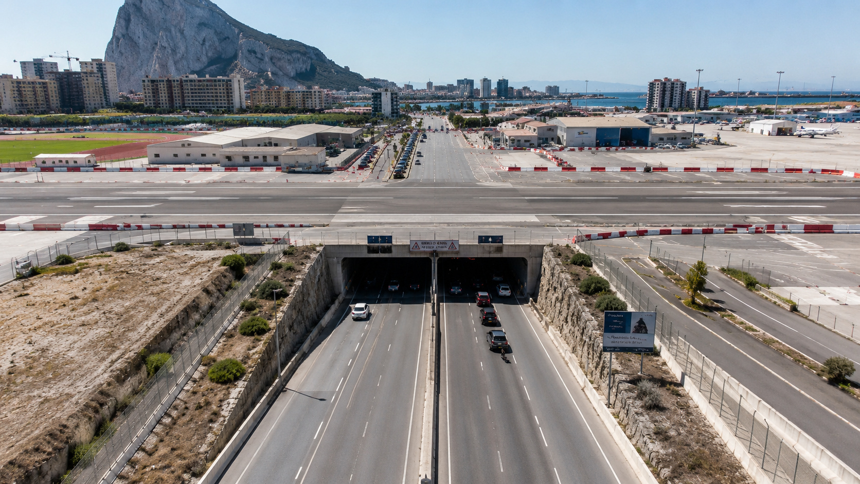 Gibraltar conviveu com carros perto da pista até criar um túnel que desviou veículos