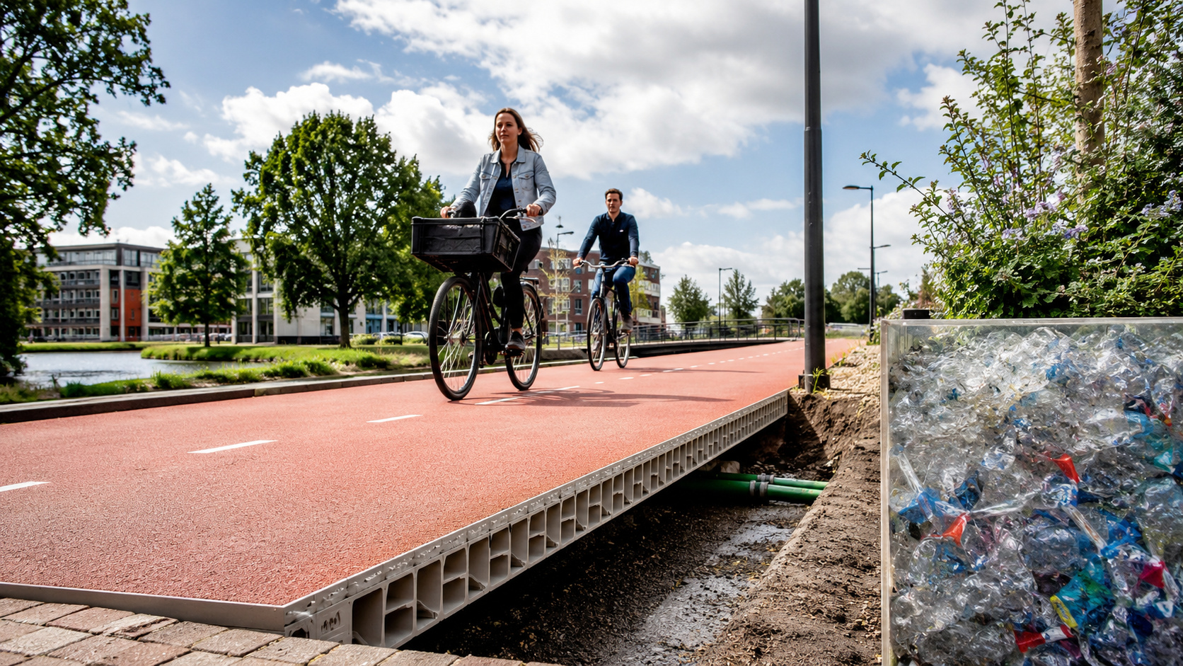 Holanda transforma mais de 218.000 copos reciclados em ciclovia modular que pode esconder drenagem