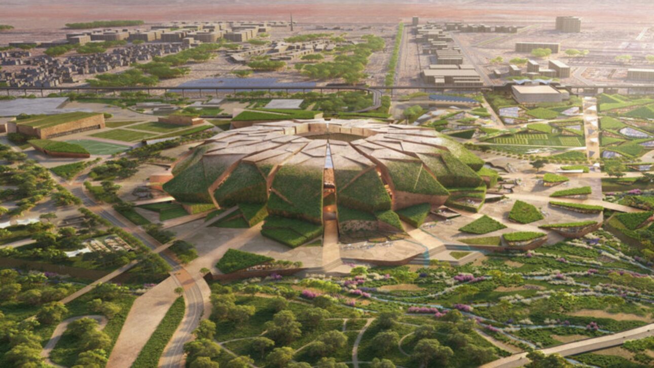 Arábia Saudita revela estádio de 92 mil lugares inspirado em semente no deserto para a Copa do Mundo de 2034.