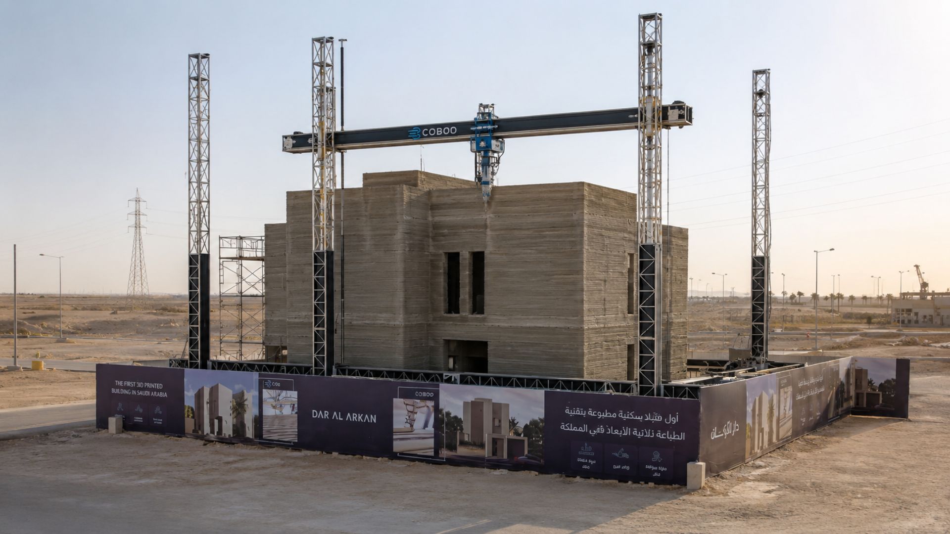 Villa de três andares na Arábia Saudita foi impressa em 3D em 26 dias e mostra avanço dos robôs na construção civil.