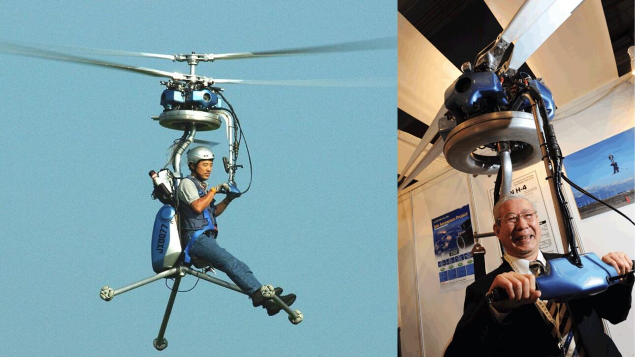 Conheça o GEN H-4, helicóptero japonês de 70 kg reconhecido pelo Guinness como o menor helicóptero tripulado do mundo.