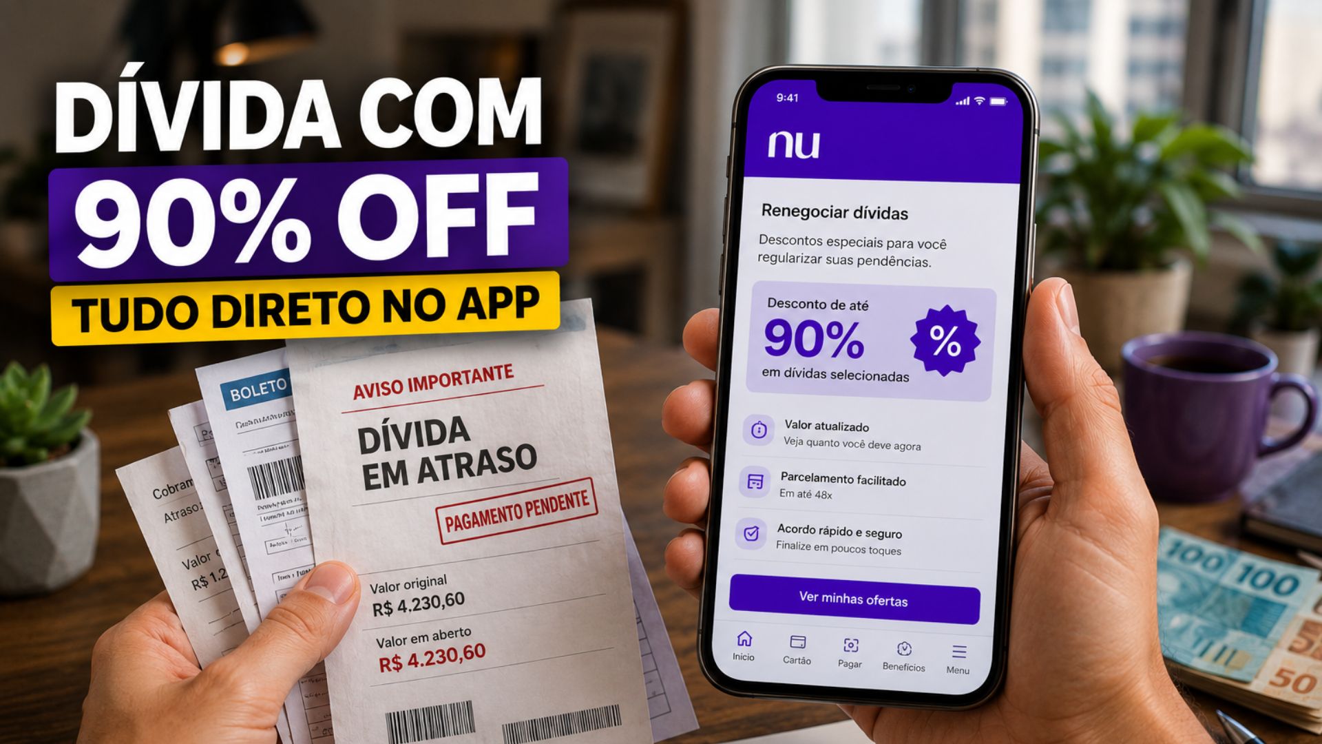Nubank entra no Desenrola Brasil com desconto de até 90% nas dívidas e renegociação feita diretamente pelo aplicativo.