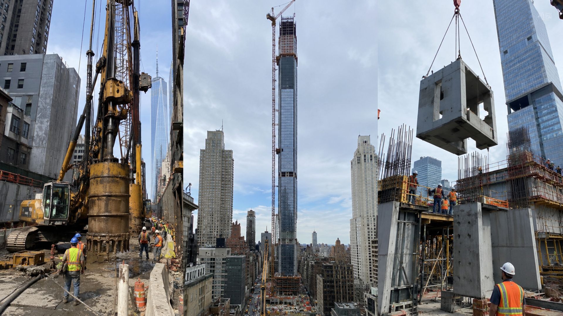 Conheça a Steinway Tower, arranha-céu ultraesbelto de 435 metros em Manhattan, com fundação ancorada na rocha e amortecedor de 800 t.