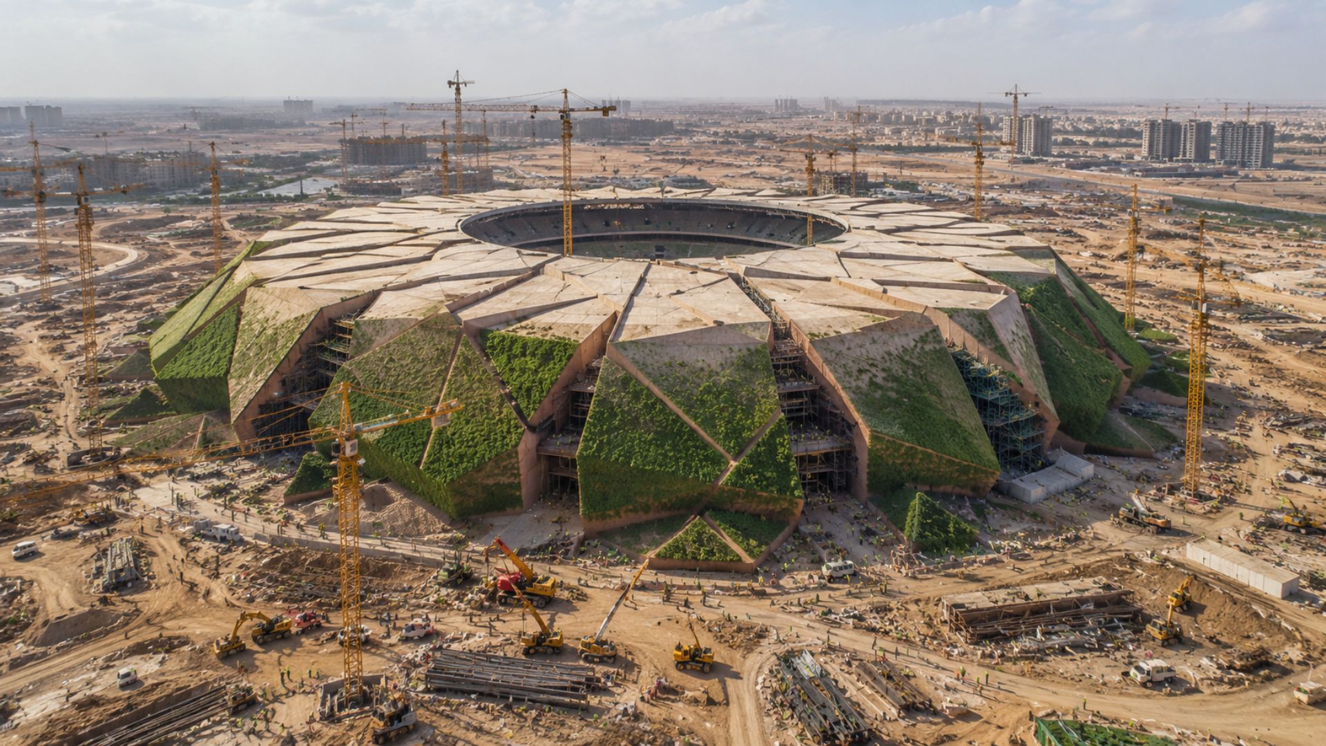 Arábia Saudita revela estádio de 92 mil lugares inspirado em semente no deserto para a Copa do Mundo de 2034.