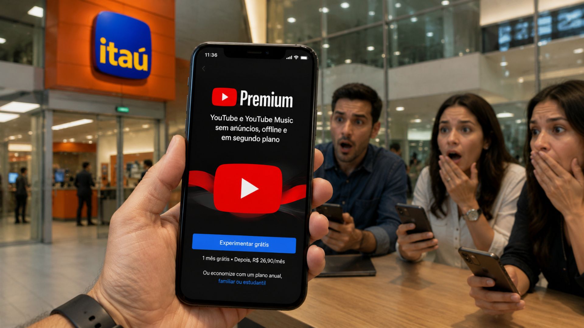 Itaú libera YouTube Premium grátis para clientes, mas regras da promoção e diferenças entre planos chamam atenção no app.