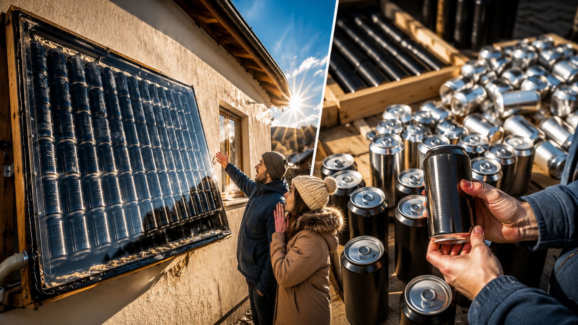 Aquecedor solar caseiro feito com latinhas recicladas usa energia solar para aquecer ambientes e pode reduzir o uso de eletricidade.
