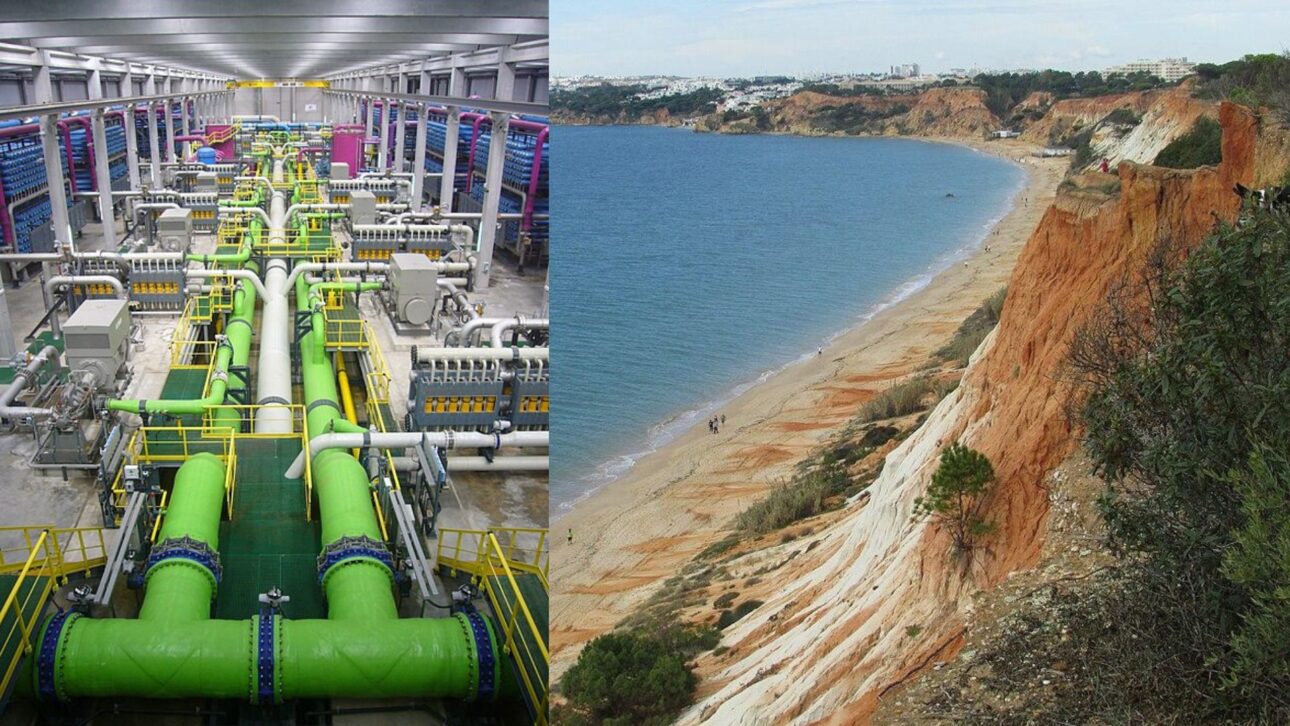 Portugal instala tomadas de água no mar para dessalinizadora no Algarve capaz de produzir 43 milhões de litros por dia.