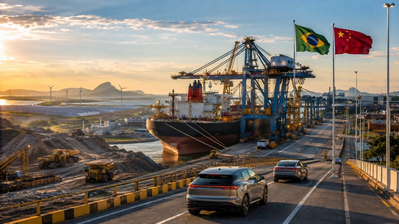 Investimento chinês no Brasil chega a US$ 6,1 bilhões e coloca o país no topo global de Pequim, com 52 projetos em mineração, carros elétricos, tecnologia e energia limpa
