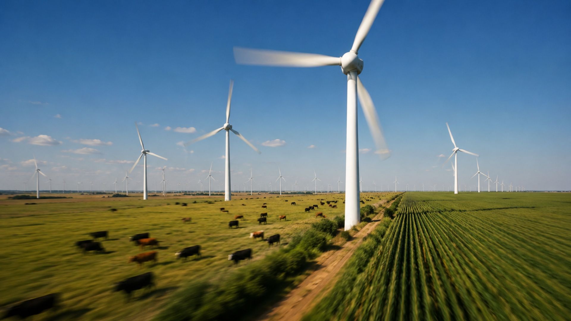 Turbinas eólicas mais altas que a Estátua da Liberdade dividem espaço com milho e soja nos EUA: dados do USDA mostram que a terra segue produtiva embaixo das torres.