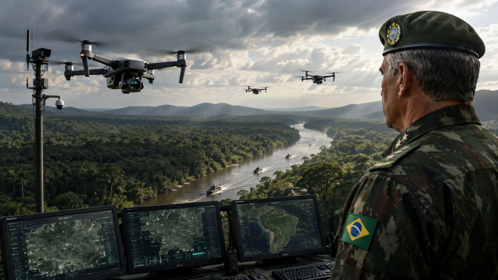 Comandante do Exército Brasileiro admite ameaças na América do Sul. Drones de ataque são apresentados. Tecnologia deve blindar fronteiras do Brasil.