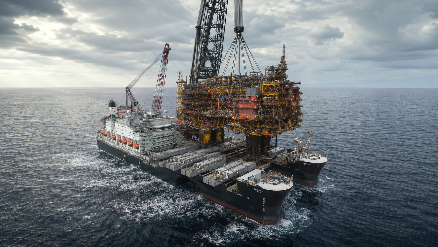 maior navio de içamento do mundo ergueu 15.300 toneladas de uma plataforma em um único levantamento no Mar do Norte