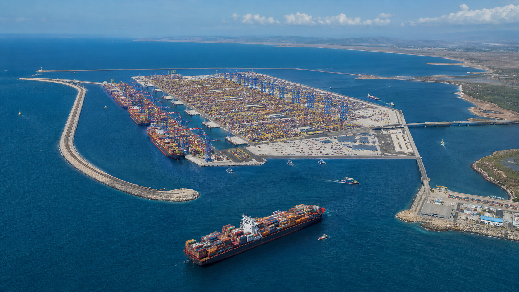 Porto de Vadhavan, na Índia, terá 20 metros de profundidade natural, ilha artificial de 1.448 hectares e capacidade de 23,2 milhões de TEUs por ano.