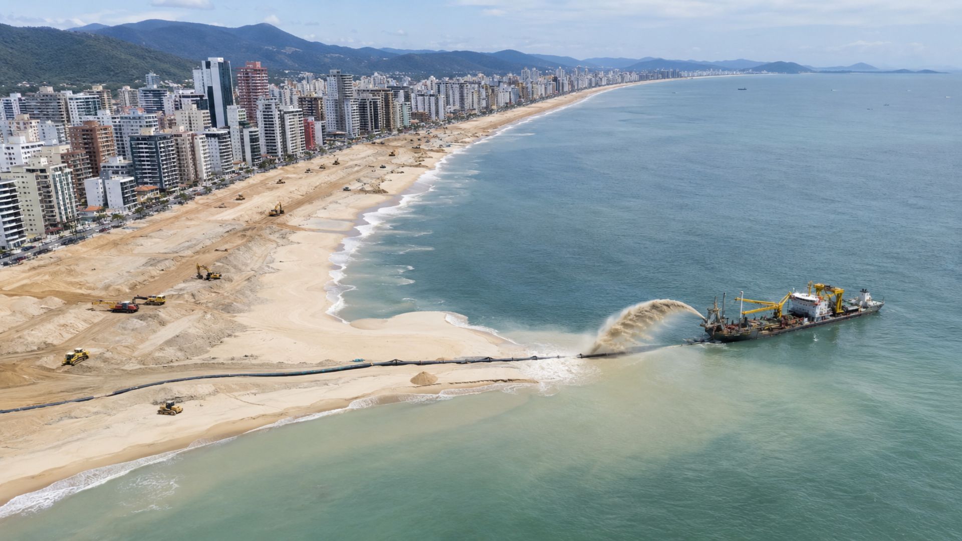 Itapema vai puxar 498 mil m³ de areia para alargar a Meia Praia em até 60 metros. Obra de R$ 60 mi começa em agosto. Entenda o projeto.
