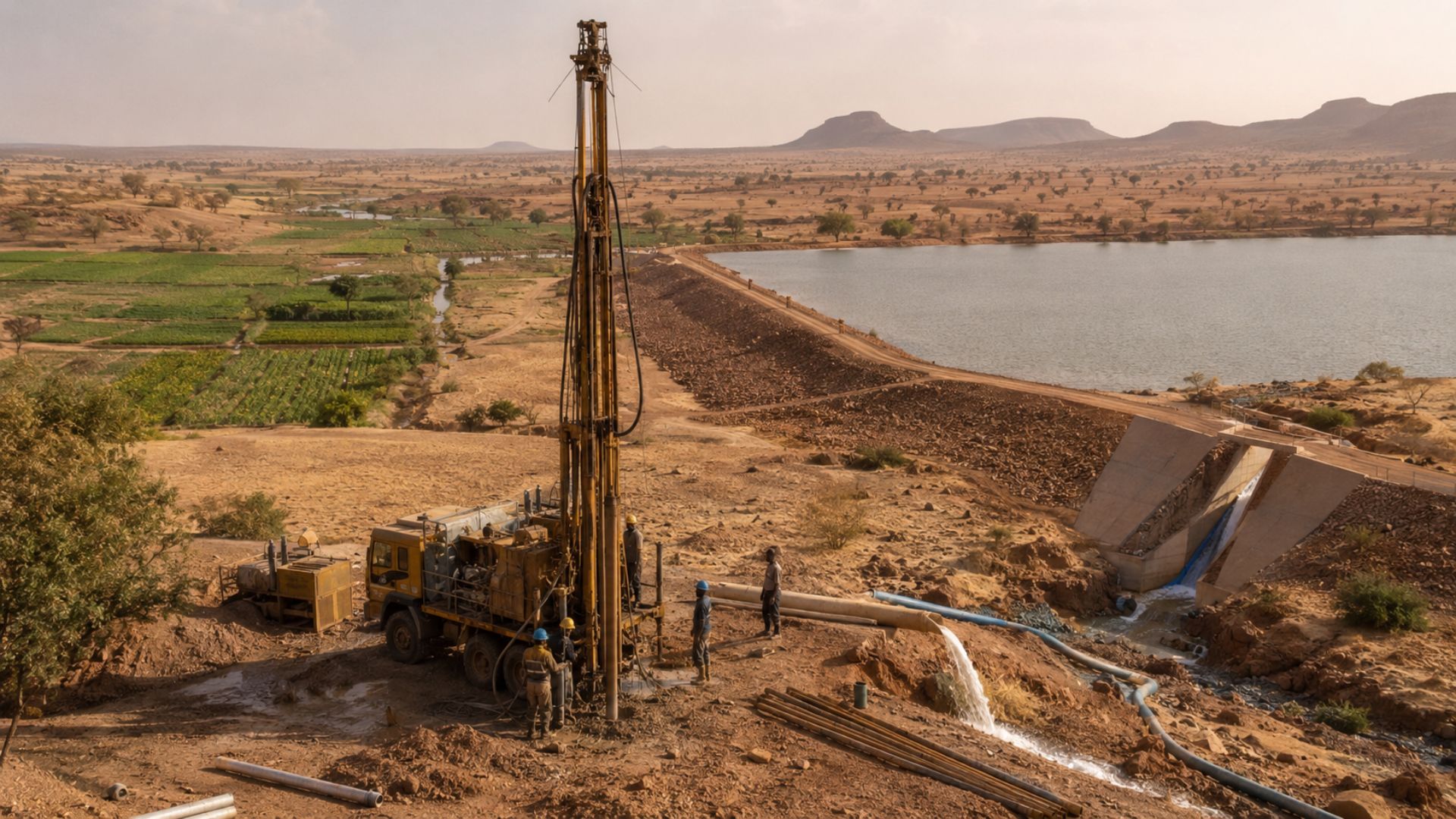 Burkina Faso lançou um projeto de US$ 145 milhões para reabilitar 35 barragens e buscar água sob o Sahel, mapeada pela AIEA. Entenda as metas, os riscos e os limites.