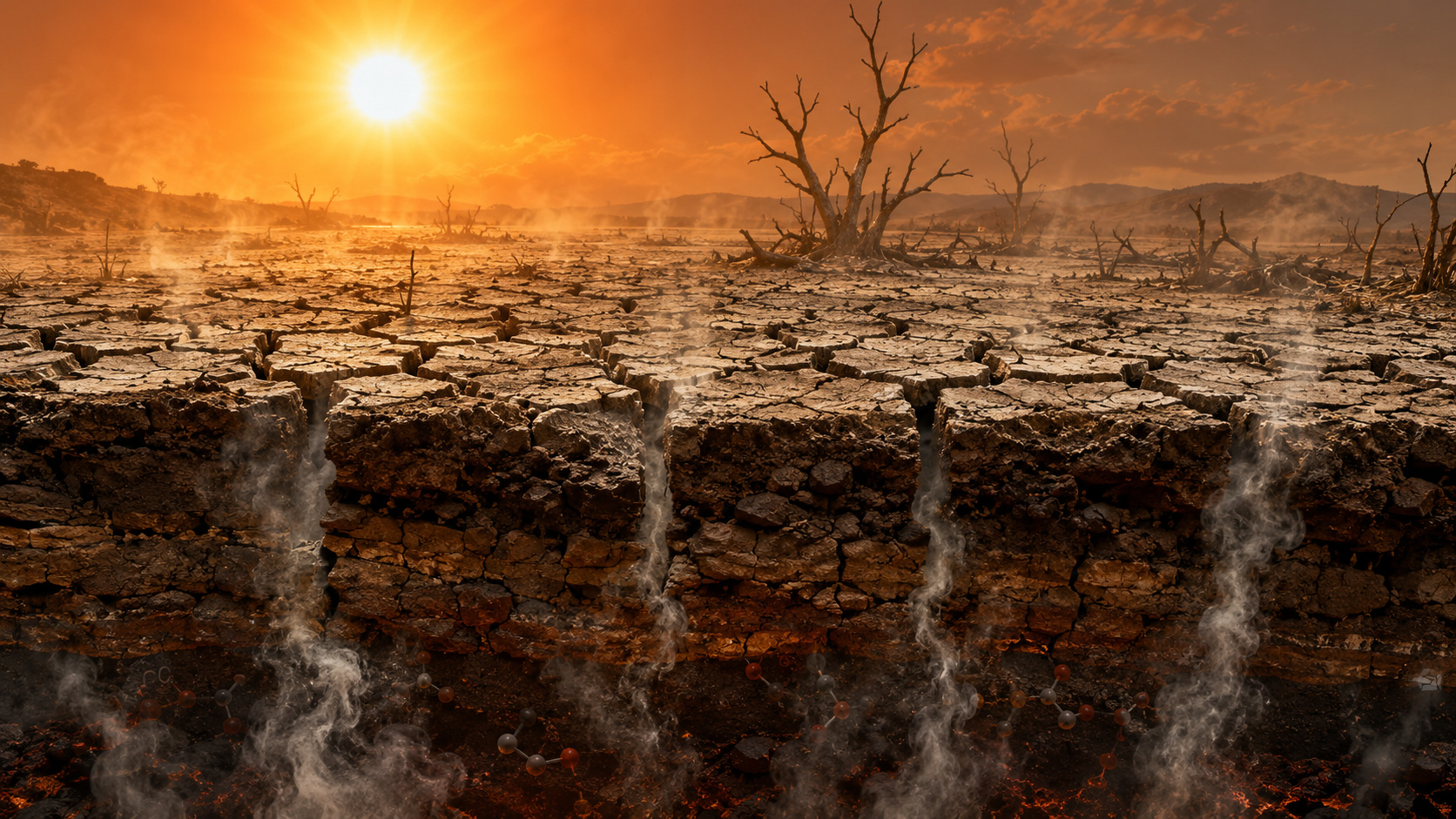 A seca está rachando o solo e liberando dióxido de carbono acumulado há séculos em camadas profundas