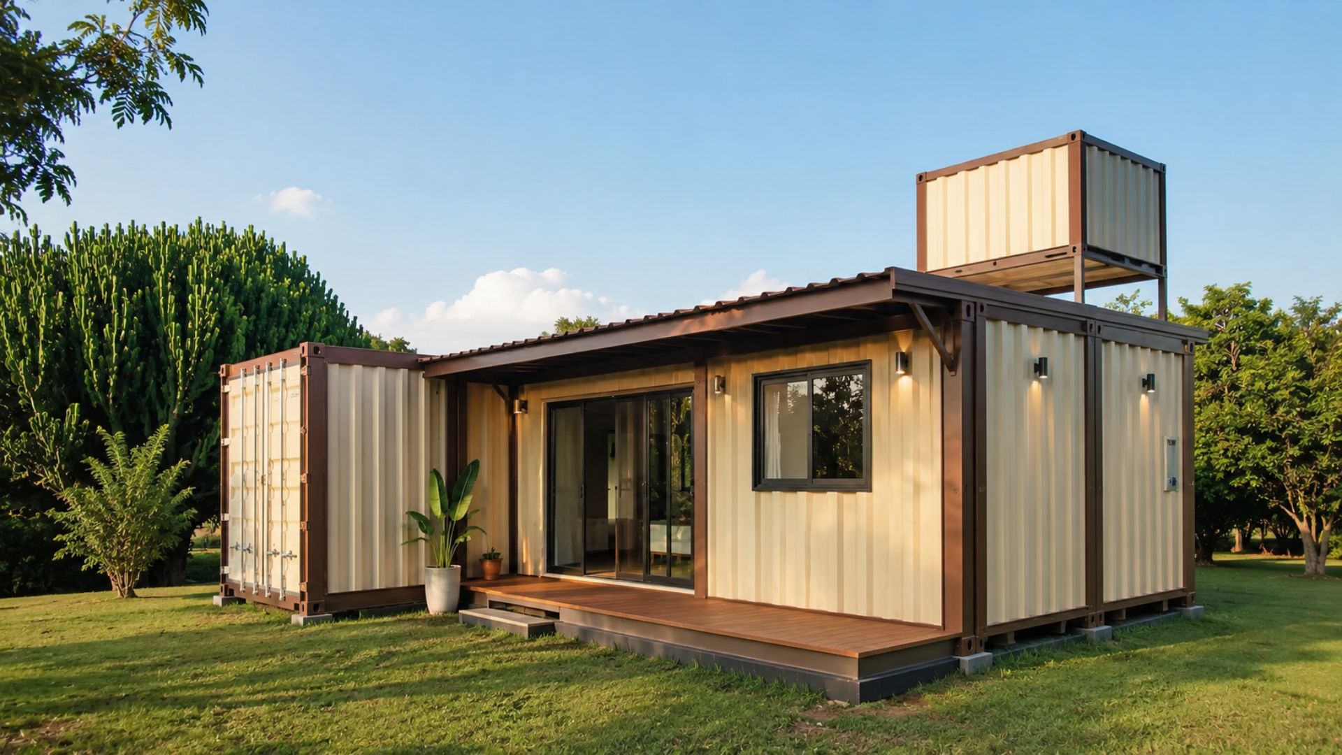Casa container de 45 m² em Salto-SP foi montada com três módulos em formato de L pela Adriel Azul Containers; projeto exigiu reforço estrutural inédito e personalizado.
