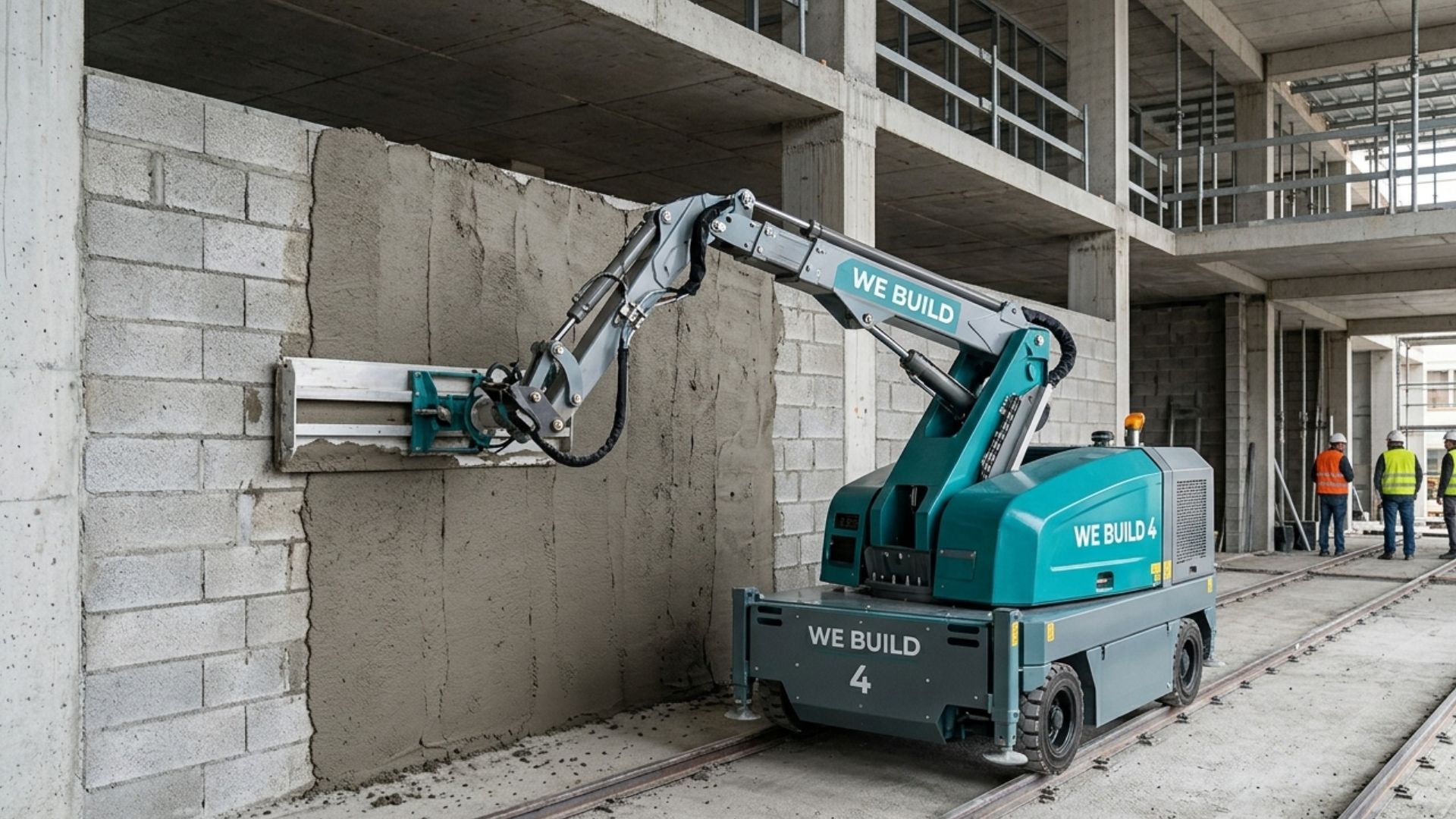Robô de reboco da Weibuild aplica, nivela e finaliza em uma única passagem, atinge até 708 m² por dia e acelera a automação da construção civil.