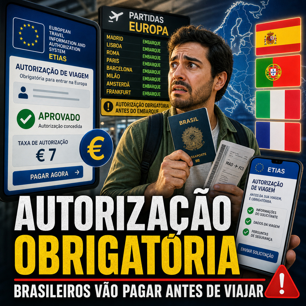 Espanha se junta a Portugal, Itália e França na nova exigência que vai obrigar turistas brasileiros a pagar autorização antes de viajar para a Europa; confira a data