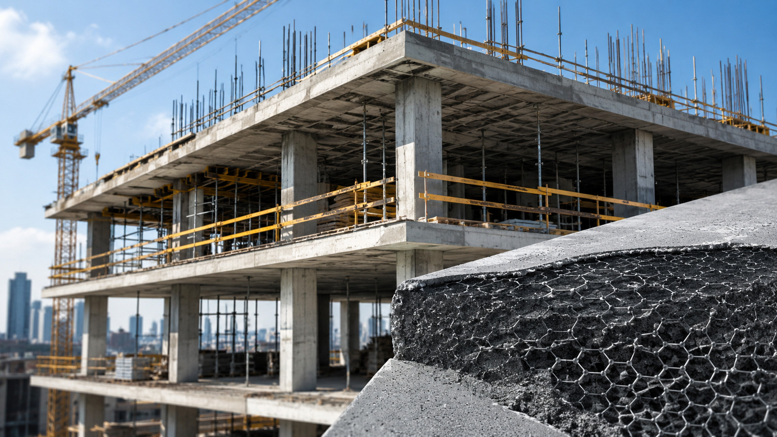 concreto com grafeno, grafeno, construção civil, cimento, lajes, engenharia, concreto sustentável