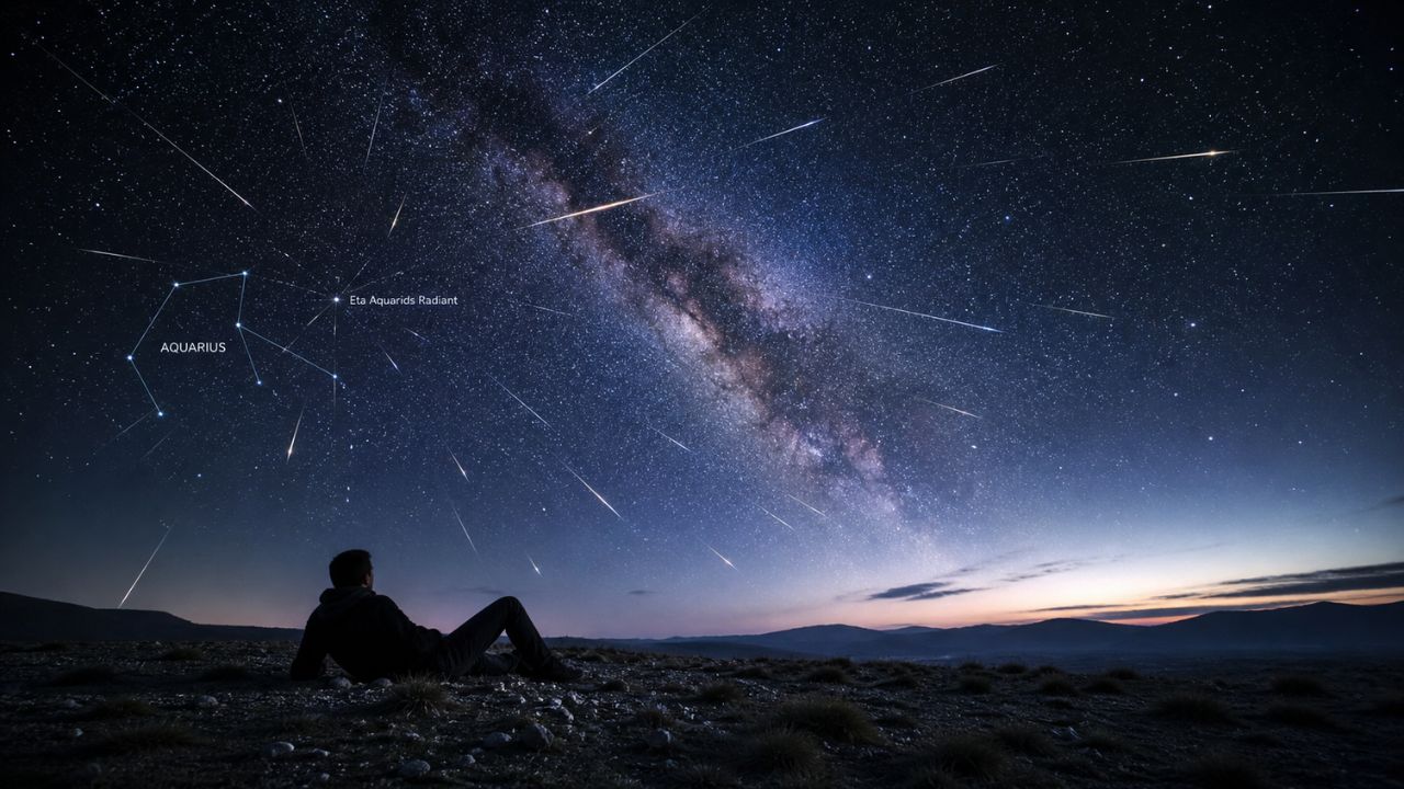 As Eta Aquáridas atingem o pico em 6 de maio de 2026. Veja os melhores horários, onde observar e o que pode atrapalhar a visibilidade este ano.
