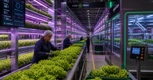 colheita de vegetais em sistema automatizado de agricultura vertical