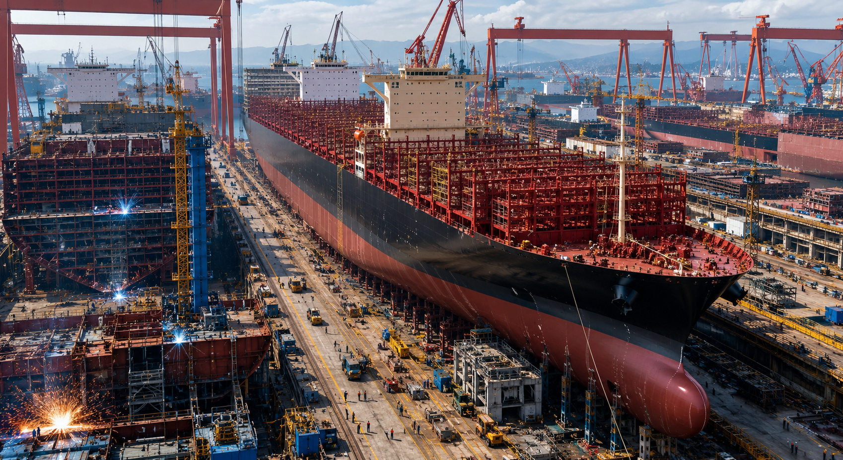 China recebeu mais de 60% dos pedidos globais de navios em 2025, entregou 56% da produção mundial e ampliou domínio sobre Coreia do Sul, Japão, Europa e EUA.