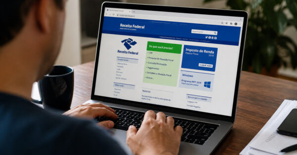 pessoa preenchendo declaração do imposto de renda no computador