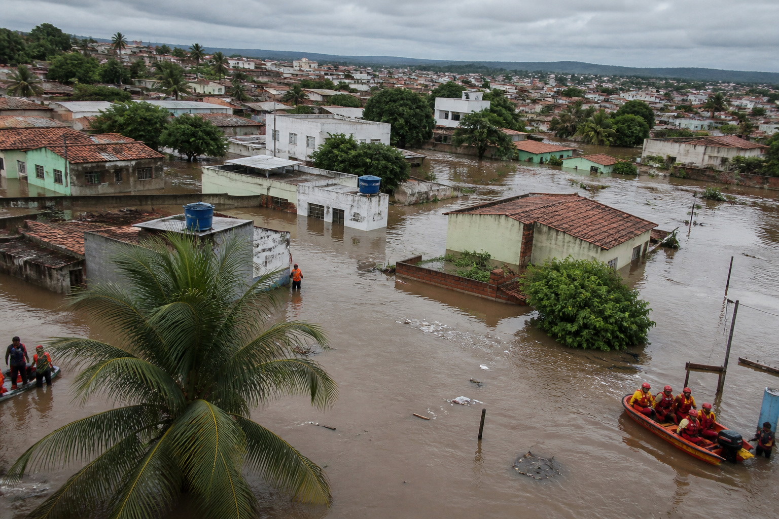 Cidade alagada após fortes chuvas em Pernambuco