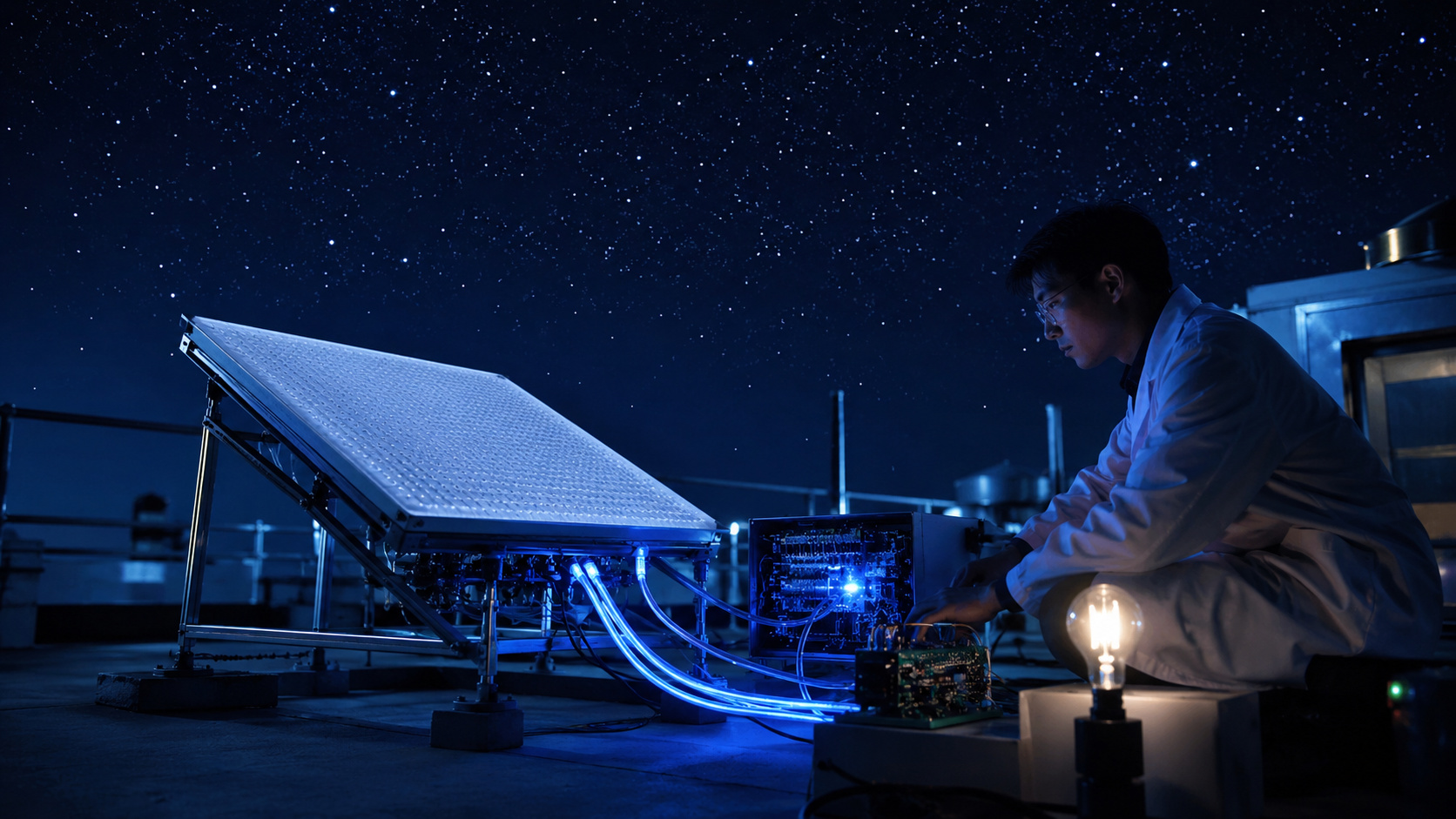 Cientistas desenvolvem tecnologia que gera eletricidade à noite usando o resfriamento radiativo e o frio do espaço.