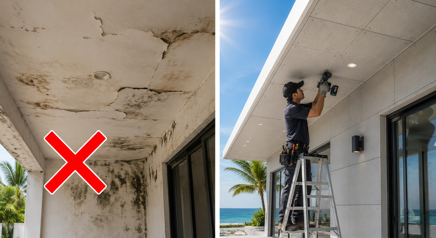 Fim do forro de gesso que racha com umidade? Placas Superboard ganham espaço em paredes, forros e fachadas por não empenarem, não criarem mofo, não racharem e resistirem à chuva, ao sol e à maresia